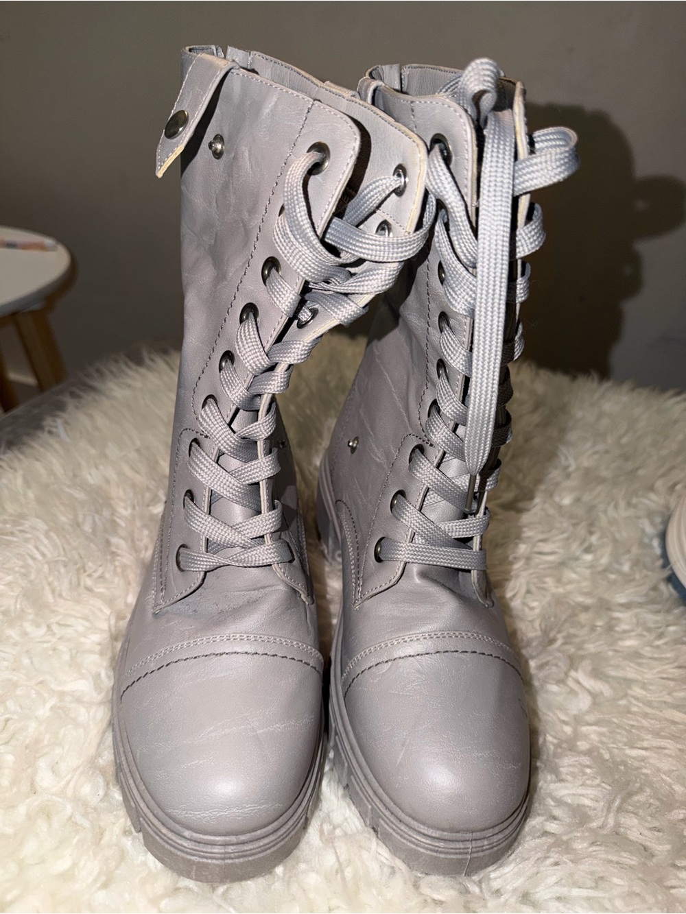 Wanted Lace-Up Combat Boots - Light Gray